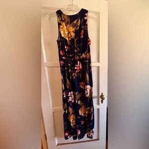 Floral Sleeveless Maxi Dress - Navy and Yellow
